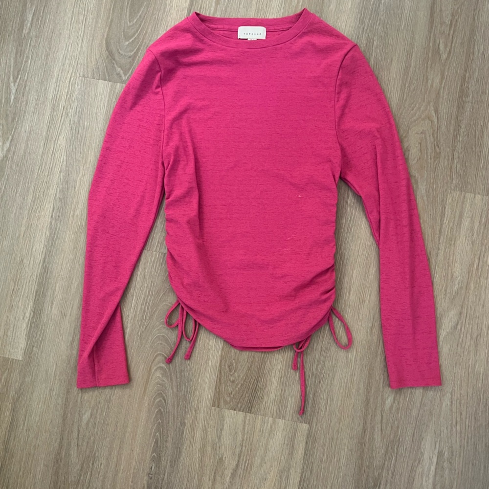 Topshop Bright Pink Long Sleeve Top with synched sides